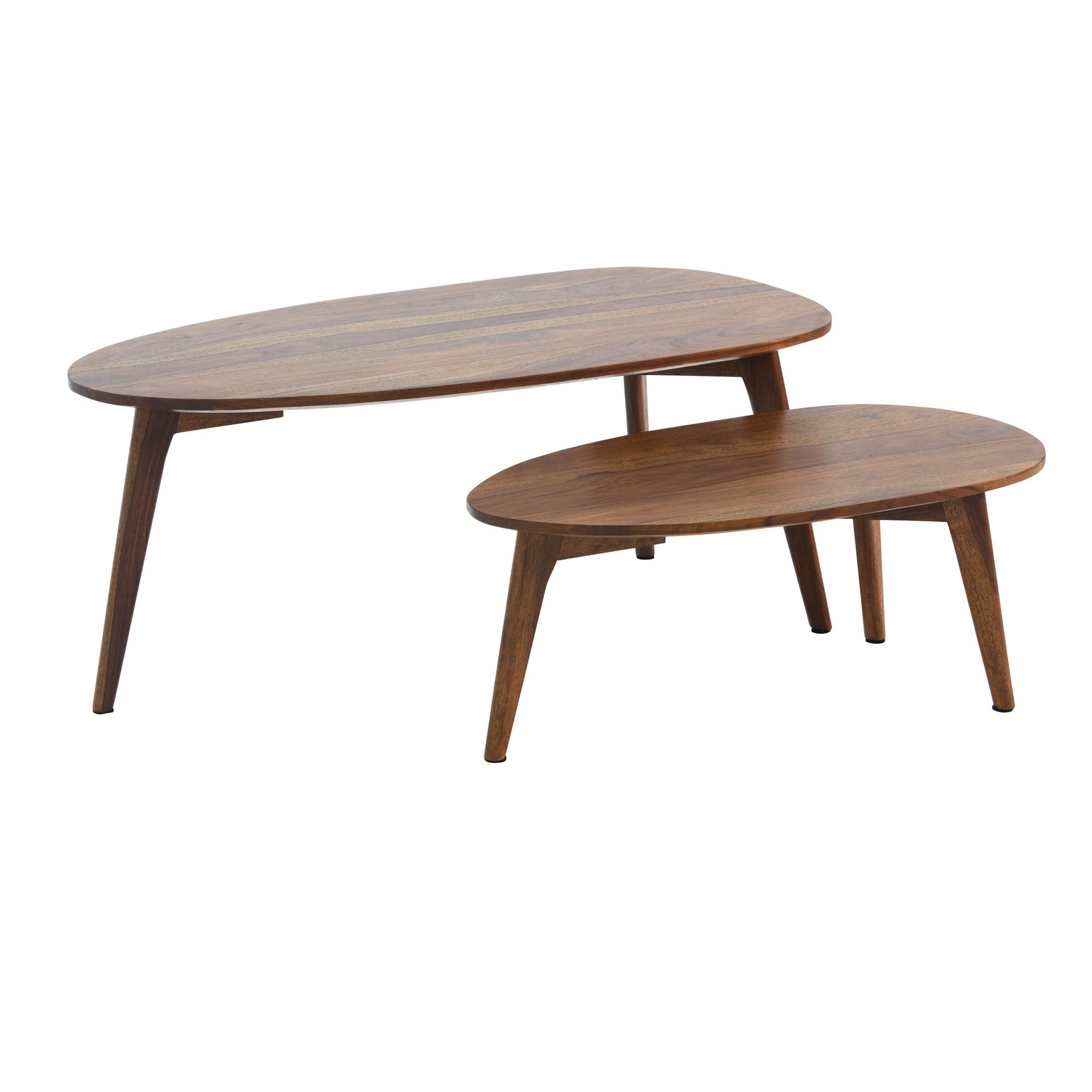 [A10300] Design Table Basse Lot de 2 Tables de Salon en Bois Massif Sheesham Table gigogne Marron Table en Bois Table Basse en Forme de Rein WL6.724