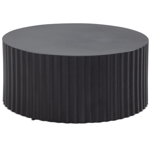 [A10319] Table basse 67x67x31 cm table de canapé en métal noir ronde, avec motif vagues, fer aspect lattes, moderne