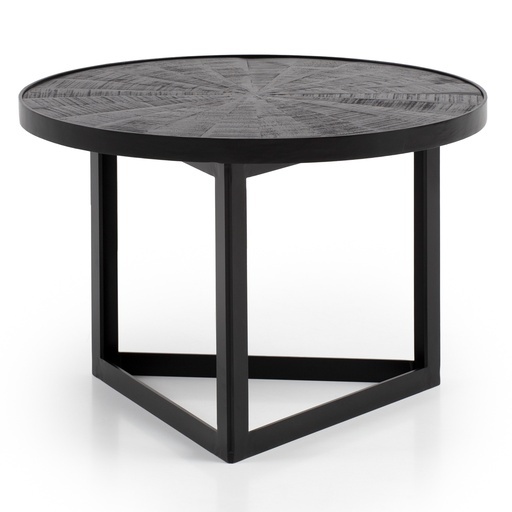 [A10343] Table Basse 58x58x40 cm Bois Massif de Manguier/Métal Noir Table de Canapé Ronde, Table de Salon Design Industriel