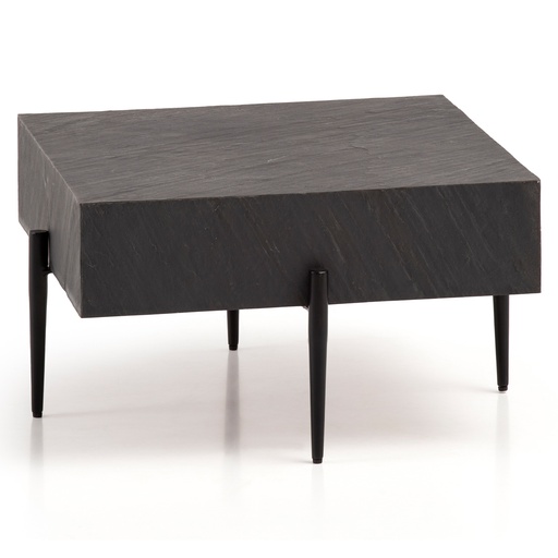 [A10344] Table basse 64x64x35 cm aspect pierre / table de canapé en métal anthracite carrée, table de salon design table basse solide