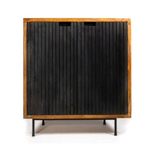 [A00059] Commode Yahyo en bois de manguier avec 2 portes noires