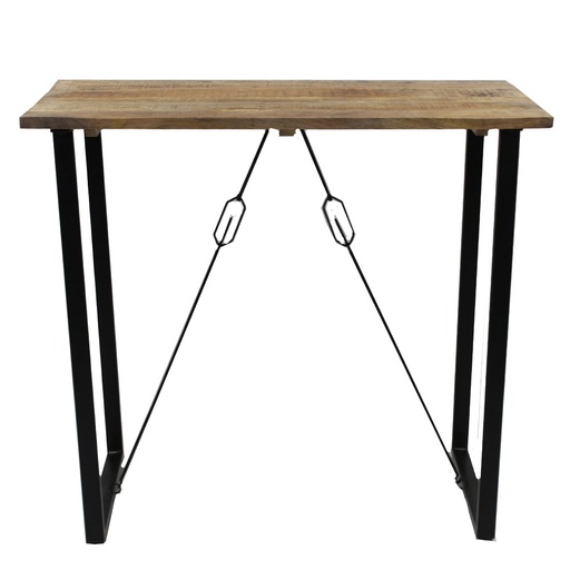 [A00066] Table de bar stylée Tylio en bois de mangue et métal noir