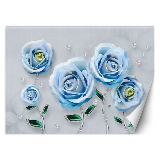 Papier peint rectangulaire résistant à l'eau imprimé sur toile roses bleues 3d