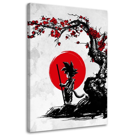 Cadre imprimé sur toile avec image de goku et lune rouge fabriqué en bois et mdf